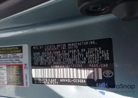 2011 Toyota Camry Hybrid from USA, damaged, VIN 4T1BB3EK1BU133260